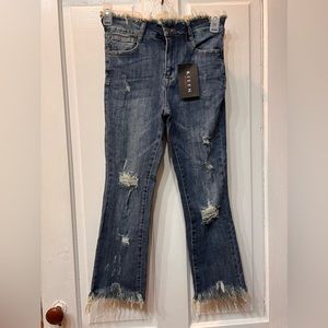 Risen high waist frayed hem straight jeans womens NWT size 25/1